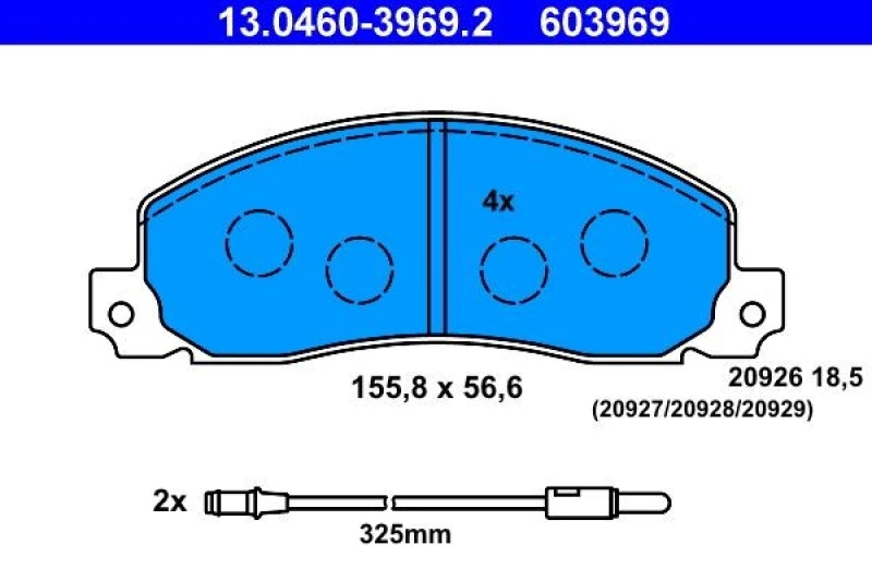 Image of ATE 13.0460-3969.2 Brake pad set incl. wear warning contact Brake Pad Set,disc brake (402)