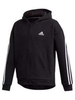 Adidas Girls 3-Stripes Full Zip Hoodie - Black