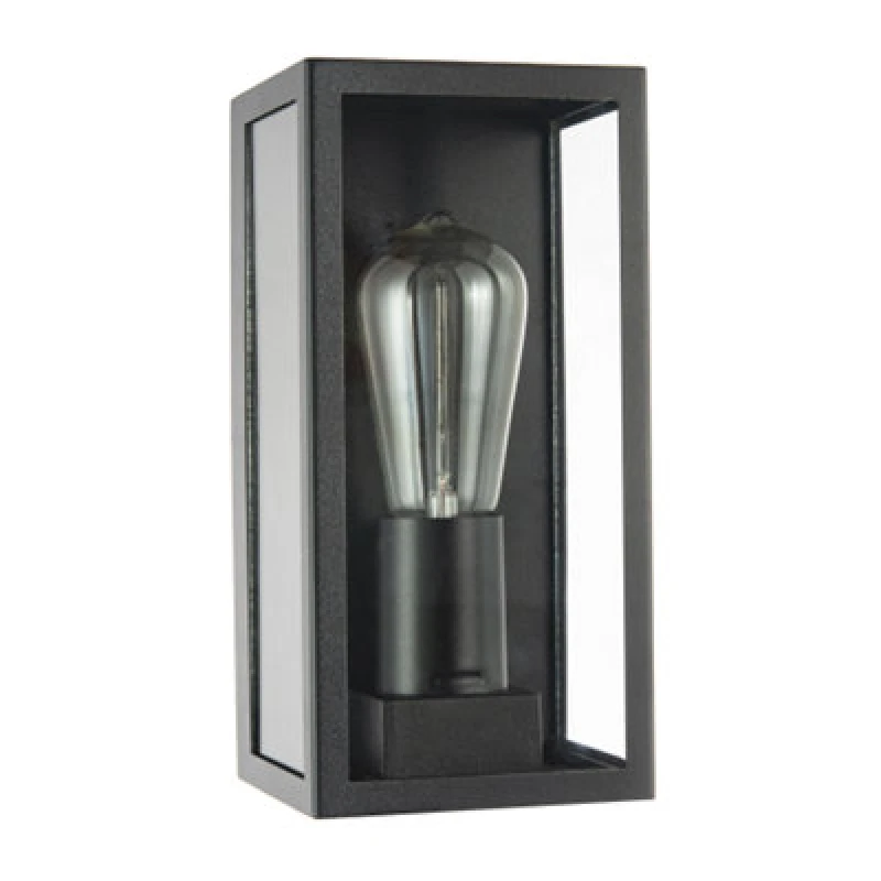 Image of Happy Homewares Modern Rectangular Outdoor Lantern Wall Light In Matte Black With Clear Glass