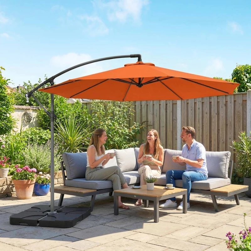 Image of Outsunny 3(M) Banana Parasol Cantilever Umbrella Garden W/ Base Weights