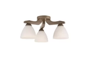 Image of Adriano Multi Arm Semi Flush Ceiling Light, Glass Shades, Sonoma, 3x E27
