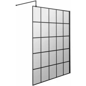 image of Frame Effect Wet Room Screen with Support Bar 1400mm Wide - 8mm Glass - Hudson Reed