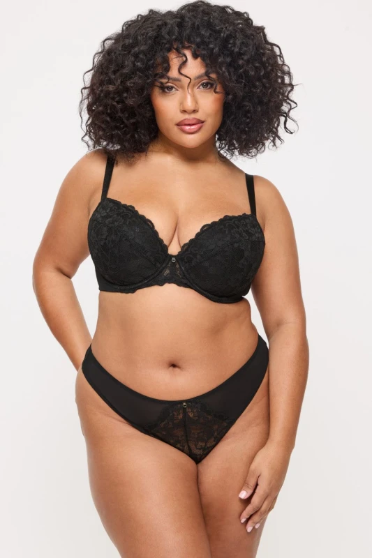 Image of Ann Summers Womens Sexy Lace Padded Plunge Bra in Black Size: 44C Black Female 44C