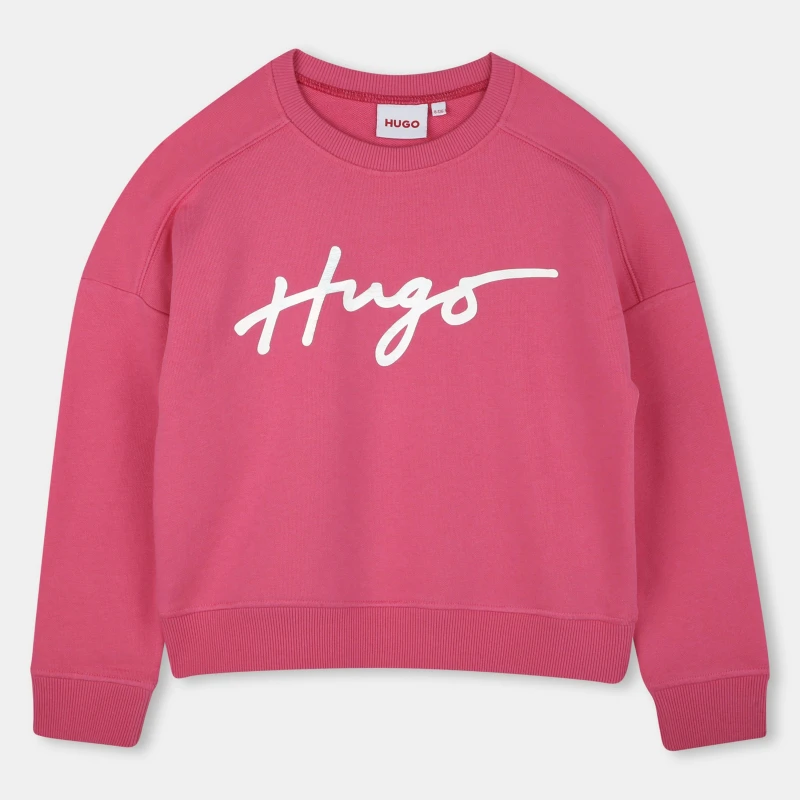 Image of HUGO Big Logo Crewneck Juniors - Pink Pink 9 - 10 Years