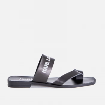 image of KARL LAGERFELD Womens Skoot II Leather Flat Sandals - Black - UK 3