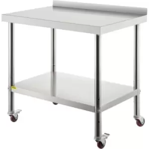 Image of VEVOR Stainless Steel Prep Table, 36 x 24 x 35 Inch, 440lbs Load Capacity Heavy Duty Metal Worktable with Backsplash Adjustable Undershelf & 4 Casters
