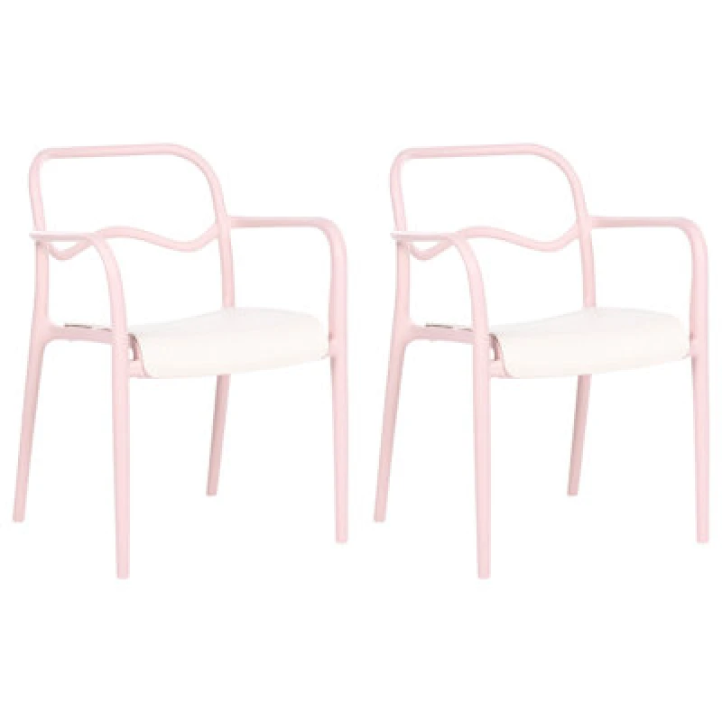 Image of Beliani Set Of 2 Garden Chairs Thasos Synthetic Material Pastel Pink