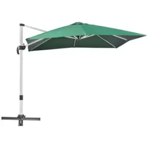 image of Outsunny 3 x 3(m) Cantilever Parasol, Square Garden Umbrella with Cross Base, Crank Handle, Tilt, 360° Rotation and Aluminium Frame, Green