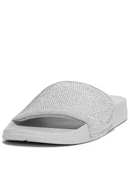 image of FitFlop Iqushion Embellished Slides - Grey, Size 5, Women