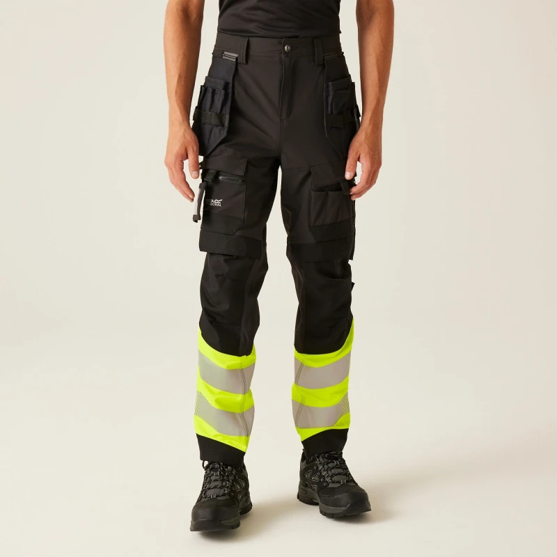 Image of Regatta Regatta Men Hi-vis X-PRO Stretch Holster Work Trousers in Yellow Size: 38R Yellow 38R Male 5063019887104