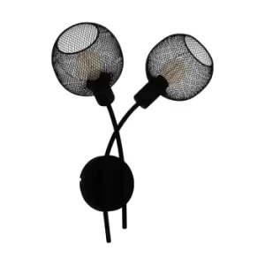 Image of LED Wall Light / Sconce Black Steel Twin Arm Mesh Shade 2 x 40W E14 Bulb