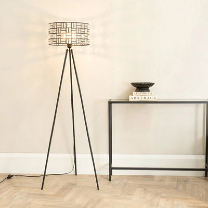 Image of ValueLights Elise Acrylic Jewel Shade Black Tripod Floor Lamp Black