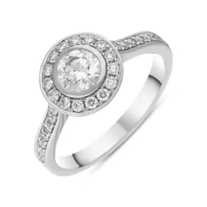 image of Platinum Diamond Shoulder Set Round Halo Ring