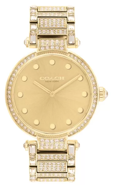 image of Coach 14503993 Womens Cary Gold Dial Gold-Tone Crystal Watch