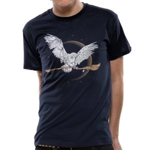 Image of Harry Potter - Hedwig Broom Mens Large T-Shirt - Blue