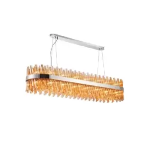 Image of Lysander 36 Light G9, Ceiling Pendant Oblong, Polished Nickel, Amber Item Weight: 33.98kg