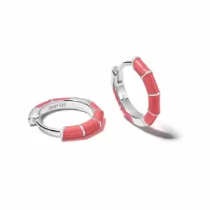 Image of Daisy London 925 Sterling Silver Coral Stripe Huggie Hoop Earrings Sterling Silver