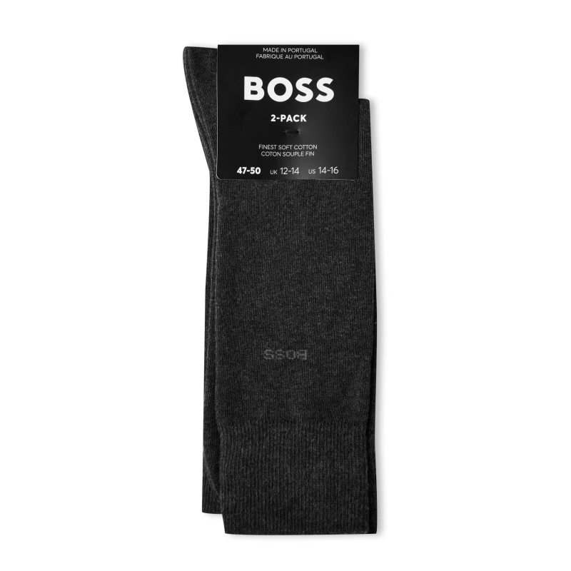 Image of Boss 2 Pack Plain Socks - Grey Grey 6 - 12 Months
