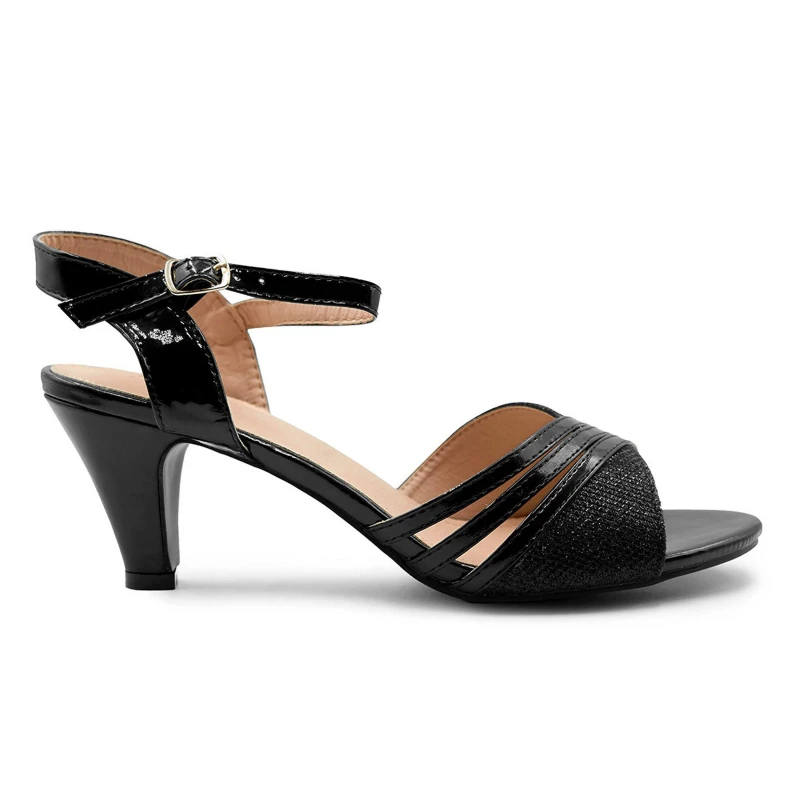 Image of Wheres That From Stormi Wide Fit Low Heel Sandals With Buckle Ankle Black female 3