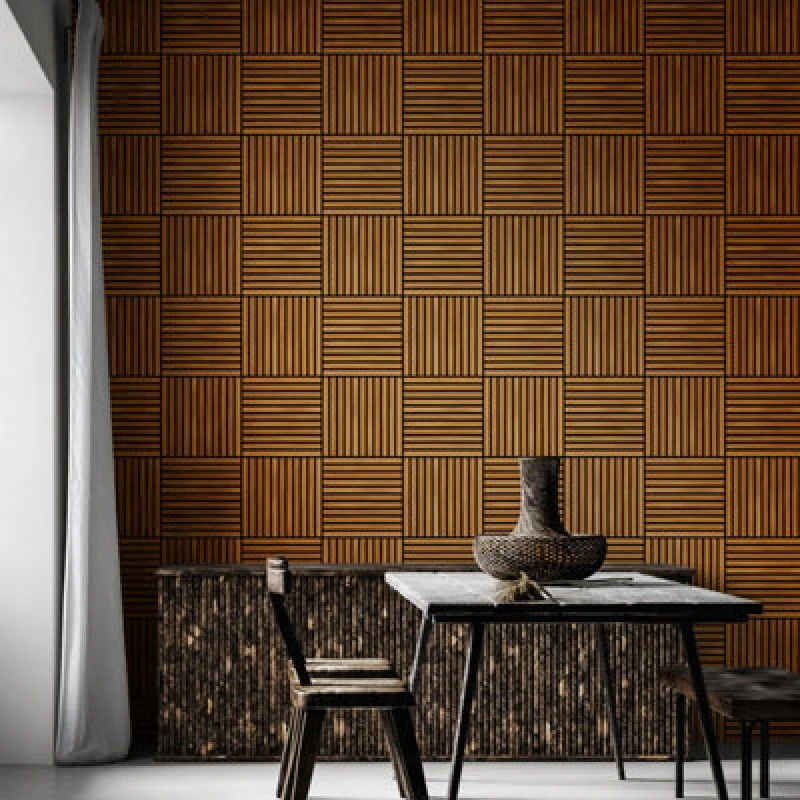 Image of Hoopla Walls Square Slat - Teak (10M Wallpaper)