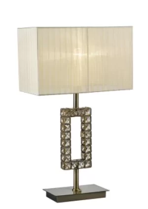 image of Florence Rectangle Table Lamp with Cream Shade 1 Light Antique Brass, Crystal