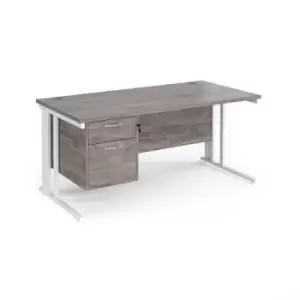 image of Maestro 25 straight desk 1600mm x 800mm with 2 drawer pedestal - white cable managed leg frame and grey oak top