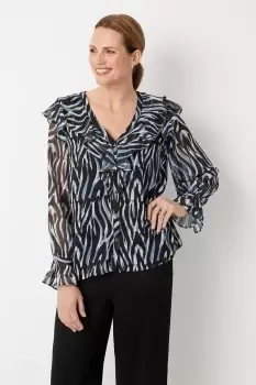 Image of Blue Zebra Button Through Top