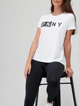 Image of DKNY SPORT Two Tone Logo Short Sleeve T-Shirt - White, Size L, Women