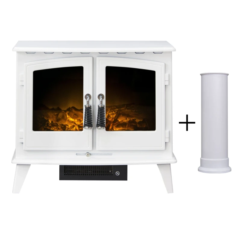 Image of Adam Fires & Fireplaces Adam Woodhouse Electric Stove in Pure White with Straight Stove Pipe in Pure White White