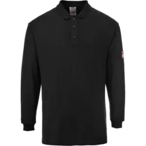 image of Portwest FR10BKRS - sz S Flame Resistant Anti-Static Long Sleeve Polo Shirt - Black - Black