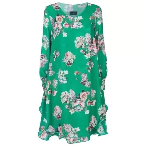 Image of James Lakeland Green Long Sleeve Floral Print Wave Hem Dress - 8
