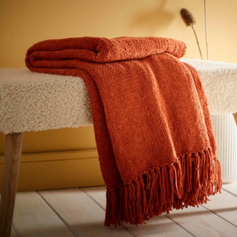 Image of Appletree Loft Chenille Throw Textured Throw - Brown Brown 130 x 180c