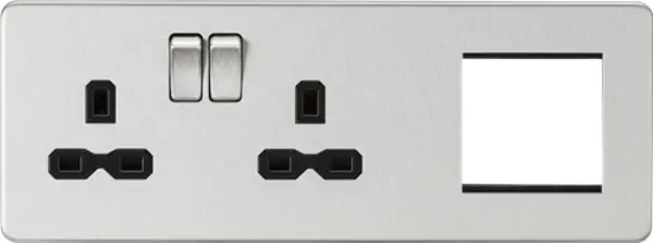 Image of KnightsBridge Screwless 13A 2G DP Socket + 2G Modular Plate - Brushed Chrome