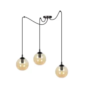Image of Gigi Black Glass Globe Cluster Pendant Ceiling Light with Amber Glass Shades, 3x E14