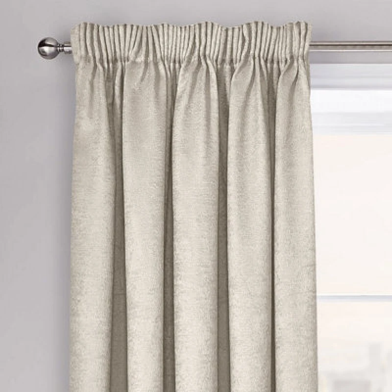 Image of Velosso Westwood Dimout Pencil Pleat Curtains in Cream Size: 117cm width x 183cm drop Cream Unisex 117cm width x 183cm drop