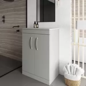 Image of Nuie - Athena Floor Standing 2-Door Vanity Unit and Worktop 600mm Wide - Gloss Grey Mist