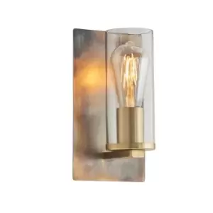 image of Bronze Patina Plate Wall Lamp Light & Clear Glass Shade - Dimmable LED Fitting