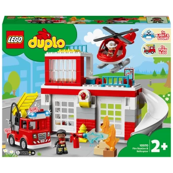 image of LEGO DUPLO Fire Station & Helicopter Toy Playset (10970)