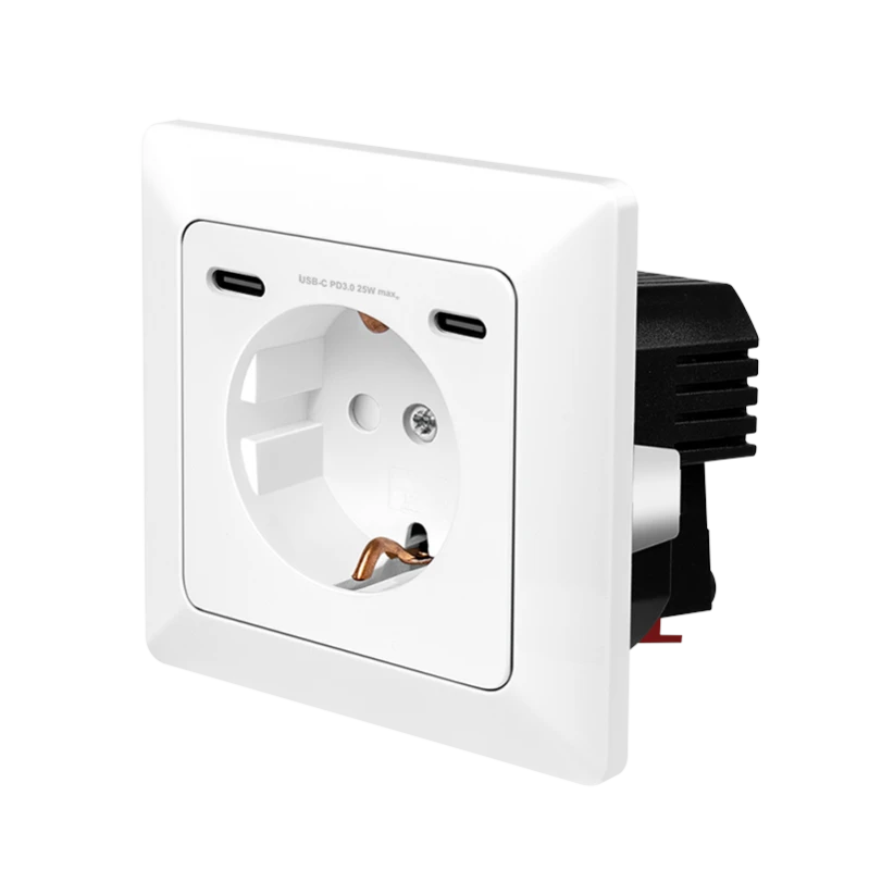 Image of LogiLink Wall outlet 1 socket+ 2-port USB-C charger. 25W PD