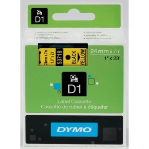 image of Dymo 53718 Black on Yellow Label Tape 24mm x 7m