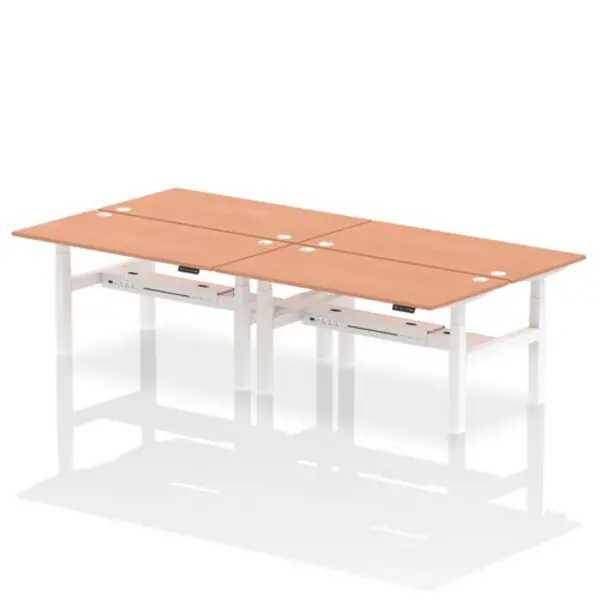 Image of Air Air Back-to-Back 1600 x 800mm Height Adjustable 4 Person Bench Desk Beech Top with Cable Ports White Frame HASCP4P16800BCHW