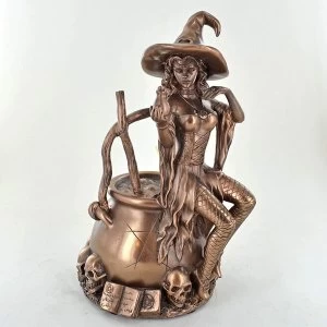 image of Witch Sat On Couldron Bronze Ornament 20cm