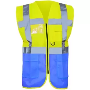 Yoko Hi-Vis Premium Executive/Manager Waistcoat / Jacket (M) (Hi Vis Yellow/Royal Blue) - Hi Vis Yellow/Royal Blue