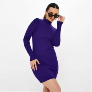 image of Missguided Recycled Tall Rib High Neck Knit Mini Dress - Purple