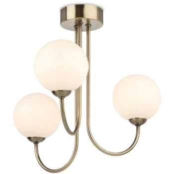 image of Lyndon 3 Light Globe Flush Fitting Antique Brass with Opal White Glass - Firstlight