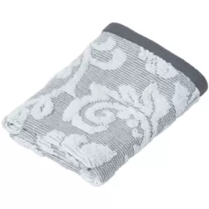 image of HOMESCAPES Damask Turkish Cotton 600 GSM Face Cloth, Silver - Silver