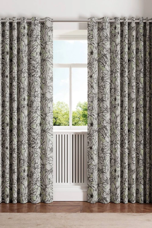 Image of Ted Baker 'Vietnm' Cotton Lined Curtains in Green Size: 228cm width x 137cm drop Green 228cm width x 137cm drop Unisex 5016709730594