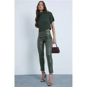 image of I Saw It First Khaki Pu Front Split Seam Leggings - Green