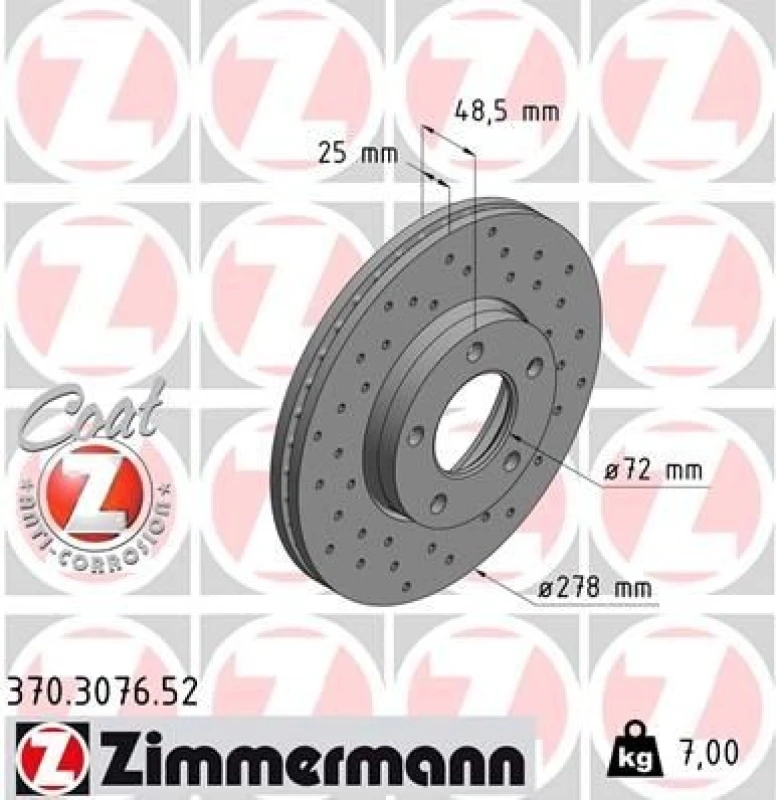 Image of ZIMMERMANN Brake disc ZIMMERMANN 370.3076.52