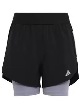 Image of adidas Junior Girls Run Icons 2 In 1 Short, Black/Silver, Size 9-10 Years